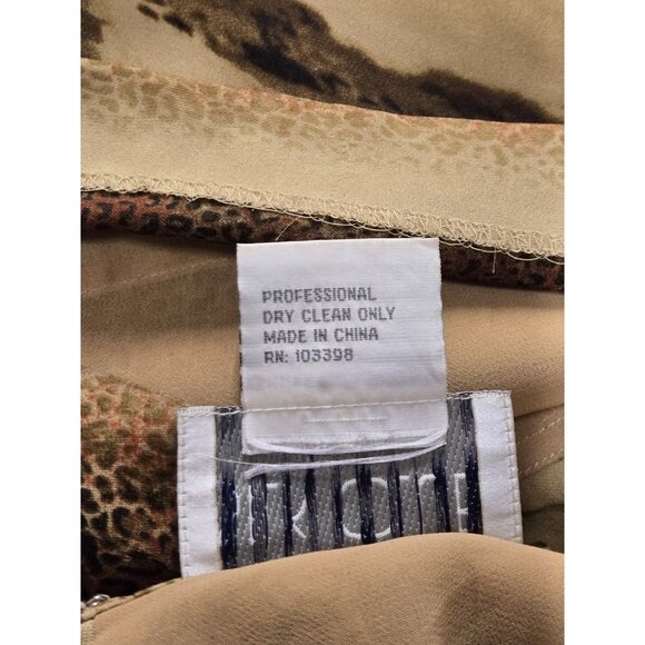 Silk Club Collection Midi Skirt Womens Size 8 Tan Silk Safari Lion Print Sequin - Picture 7 of 7
